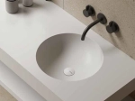 Plan vasque lavabo circulaire ⦰ 30 cm sur mesure Largeur 50 à 201 x P 40 à 51 cm Finition lisse 10 couleurs au choix, Anti bactérien Résine Akrytan® dans la masse Livraison Offerte.